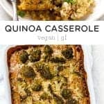 Pinterest photo for broccoli quinoa casserole with the recipe name.