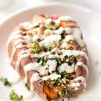 Quinoa Stuffed Sweet Potatoes with Kale  Tahini