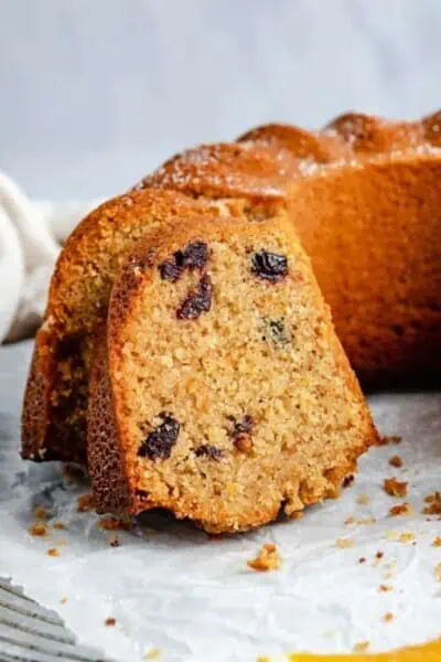 Orange coffee cake with cranberries.