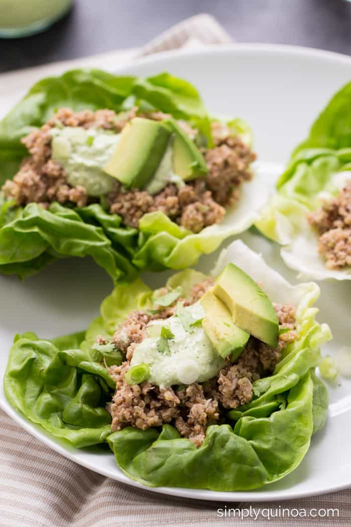 Tangy Mushroom + Quinoa Lettuce Wraps // a healthy and delicious meal that doesn't require the use of your oven or stove! [gluten-free + vegan]