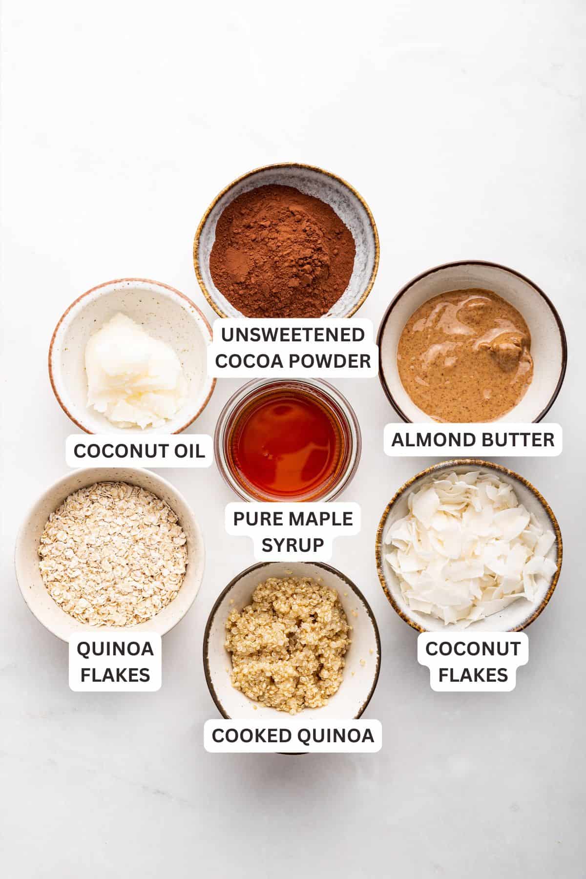 Overhead view of ingredients for no-bake chocolate cookies