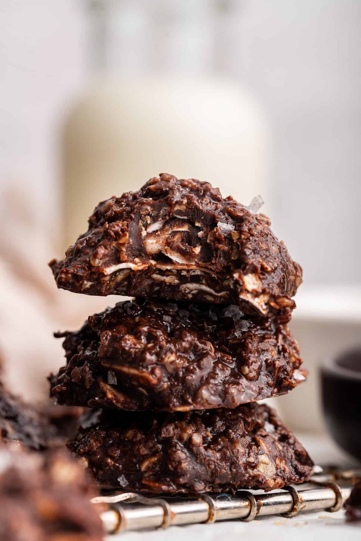 Stack of 3 no-bake chocolate cookies