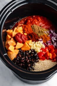 Sweet Potato + Black Bean Quinoa Chili | Slow Cooker Recipe