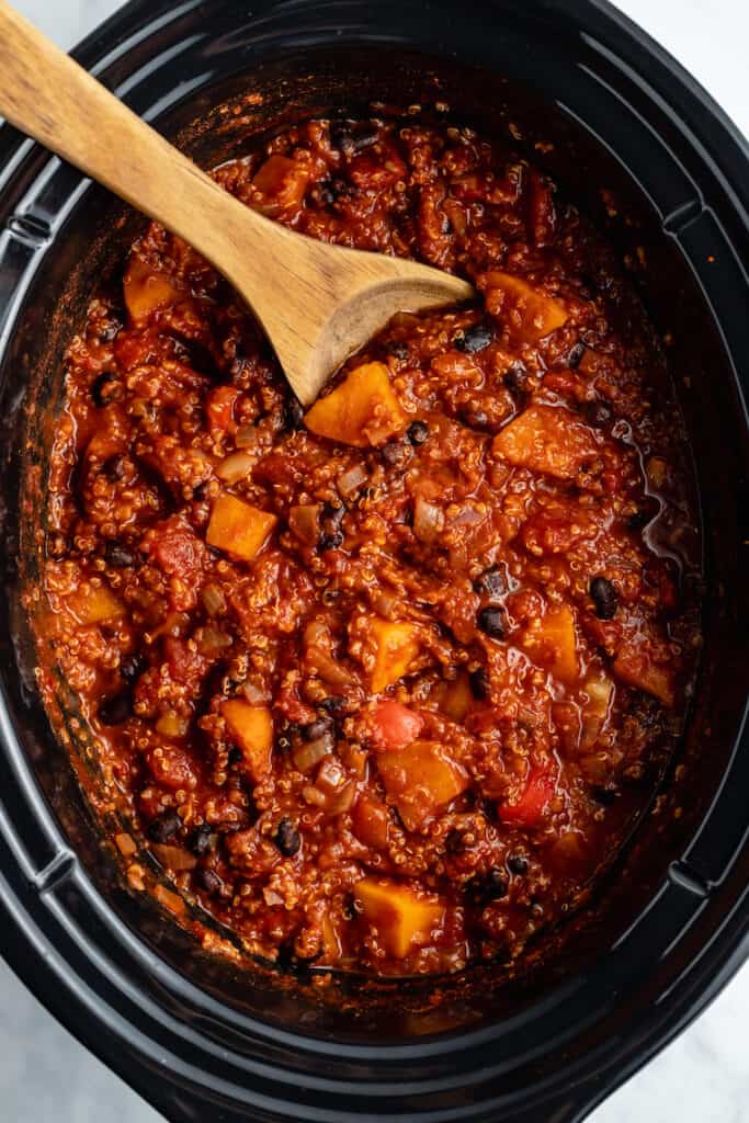 Sweet Potato + Black Bean Quinoa Chili | Slow Cooker Recipe