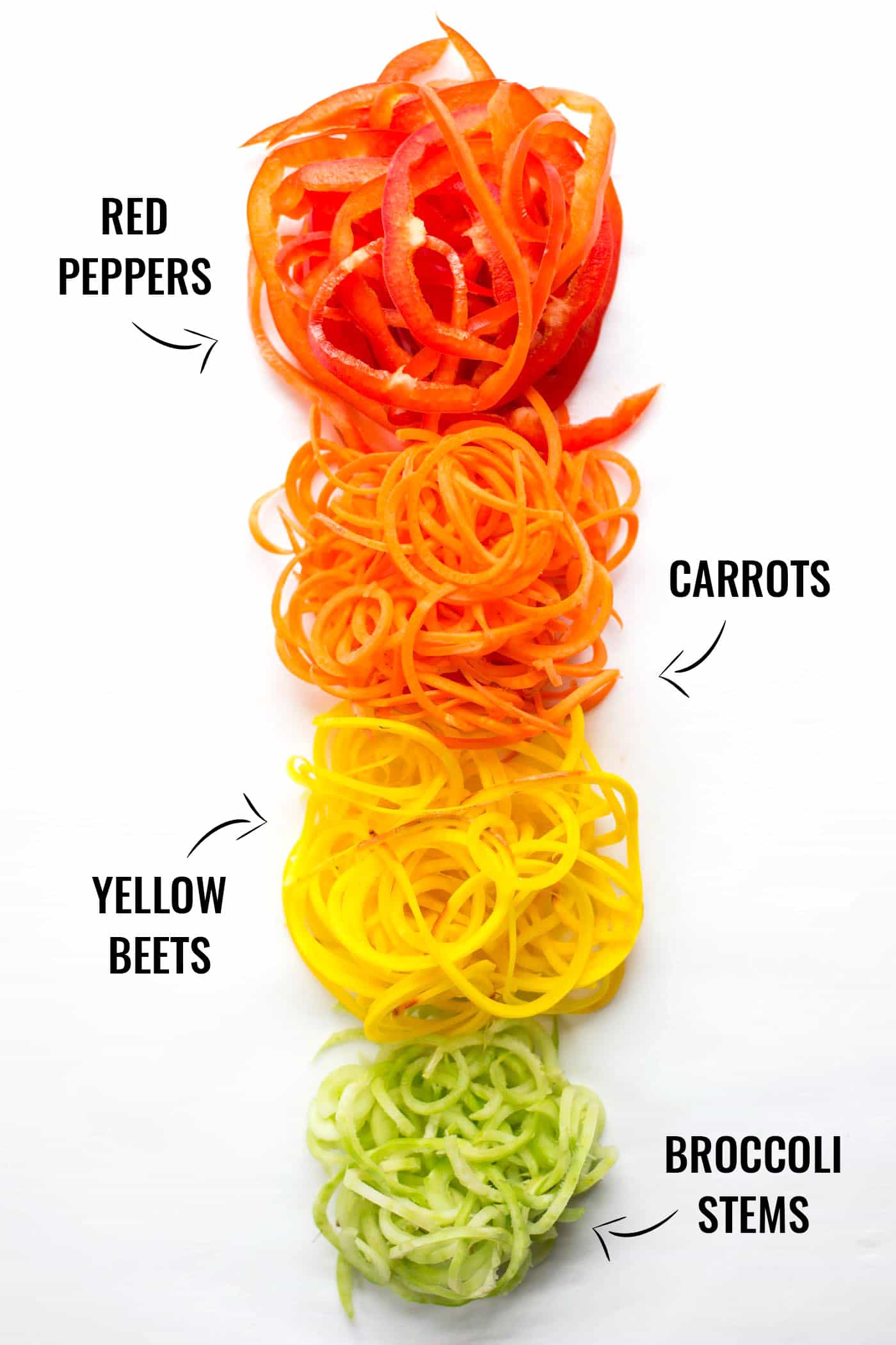 A gorgeous rainbow of spiralized veggies! 