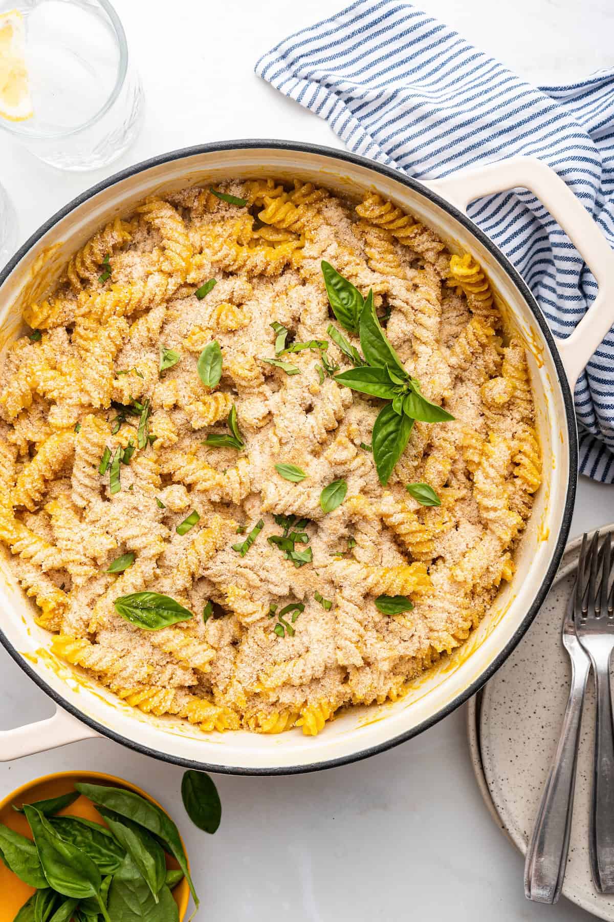 Creamy vegan mac and cheese in baking dish