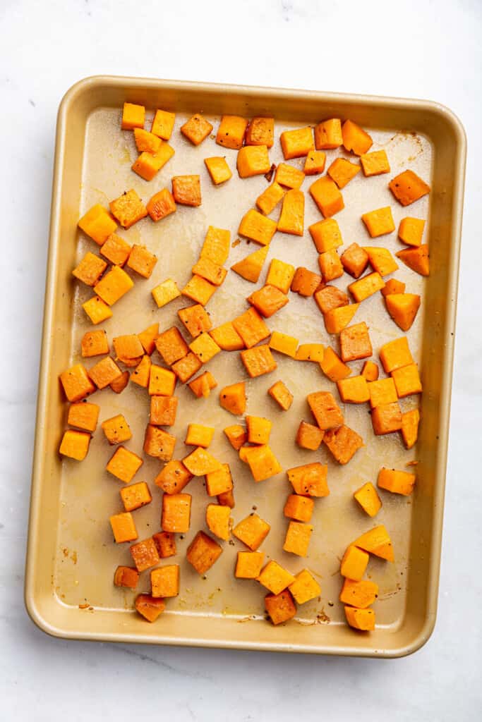 Overhead view of roasted sweet potatoes