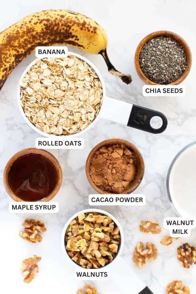 Ingredients for Dark Chocolate Overnight Oats.