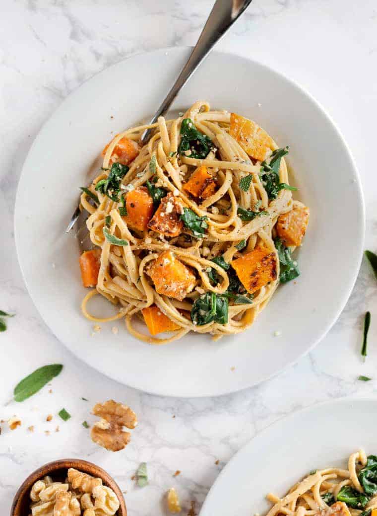 Creamy Walnut Pasta with Butternut Squash & Spinach - Simply Quinoa