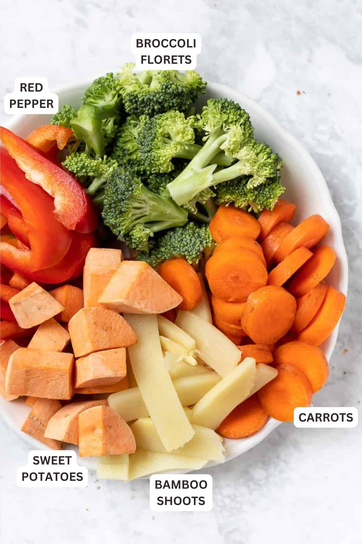 Ingredients for Vegetarian Tofu Red Curry with Vegetables.