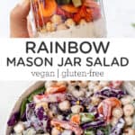 Pinterest title image for Rainbow Mason Jar Salad.