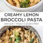 Pinterest title image for Creamy Lemon Broccoli Pasta.