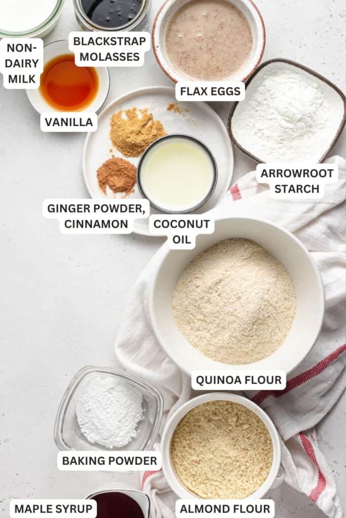 Ingredients for Fluffy Gingerbread Pancakes (Vegan + GF)