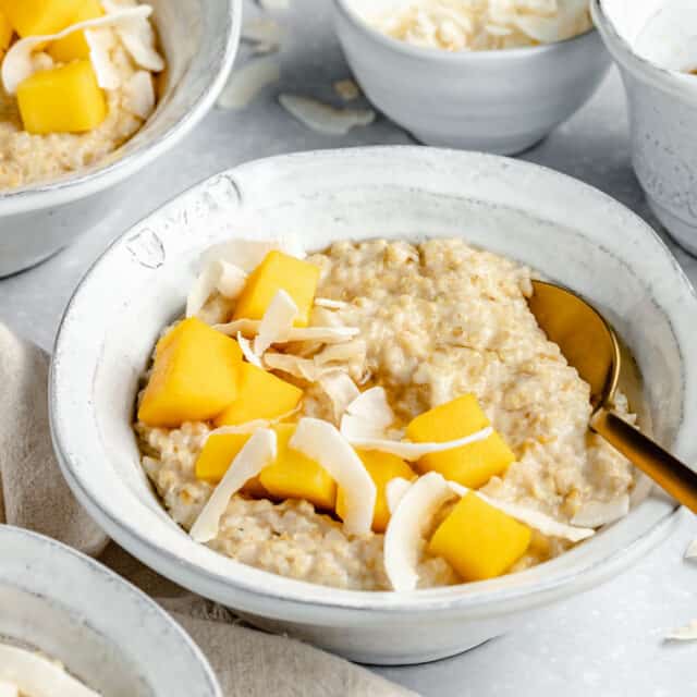 Creamy Coconut Steel Cut Oats + Quinoa with Mango - Simply Quinoa