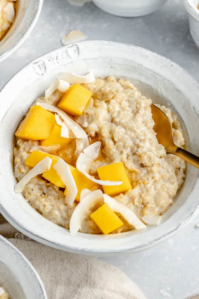 Creamy Coconut Steel Cut Oats + Quinoa with Mango - Simply Quinoa