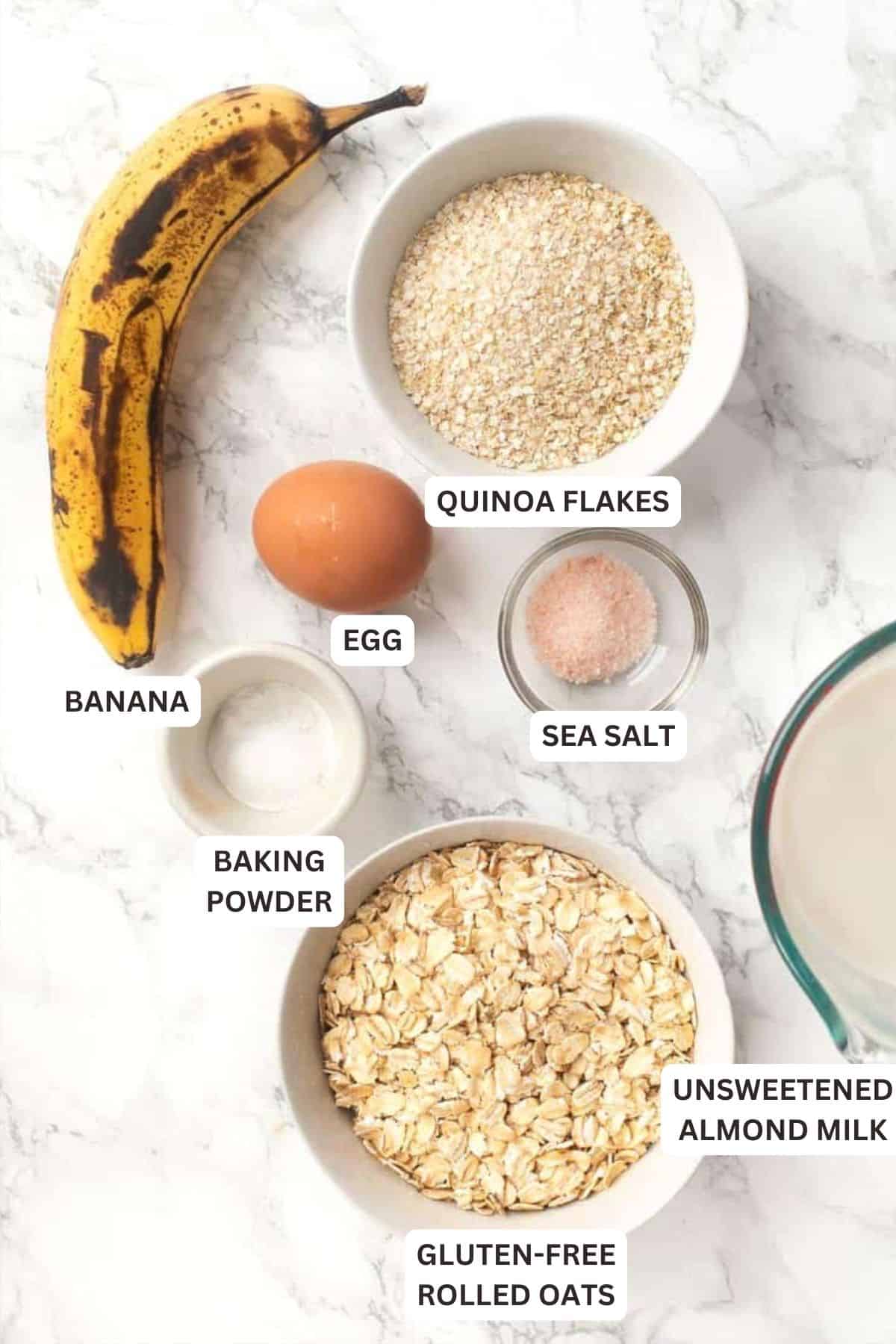 Ingredients for Fluffy Quinoa Banana Pancakes.