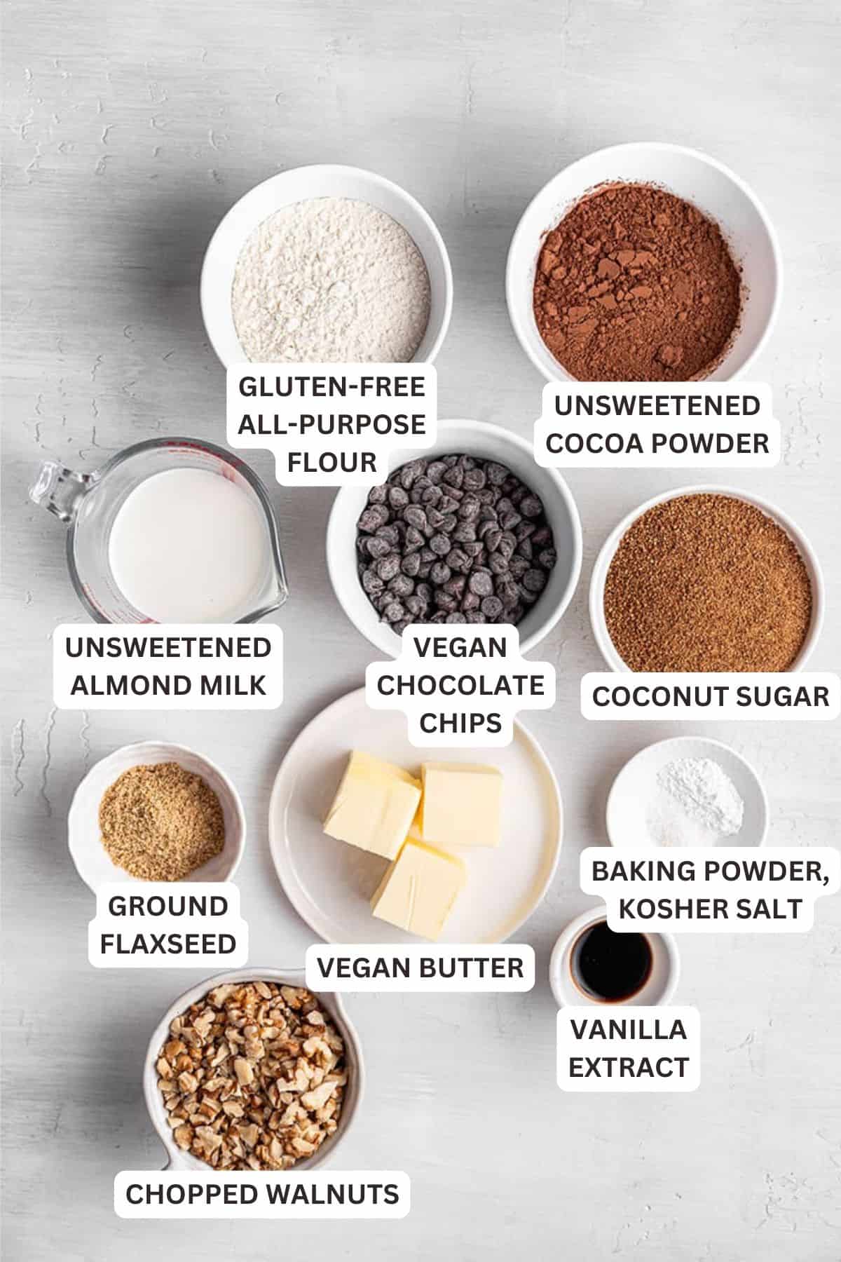 Ingredients for Fudgy Gluten-Free Vegan Brownies.