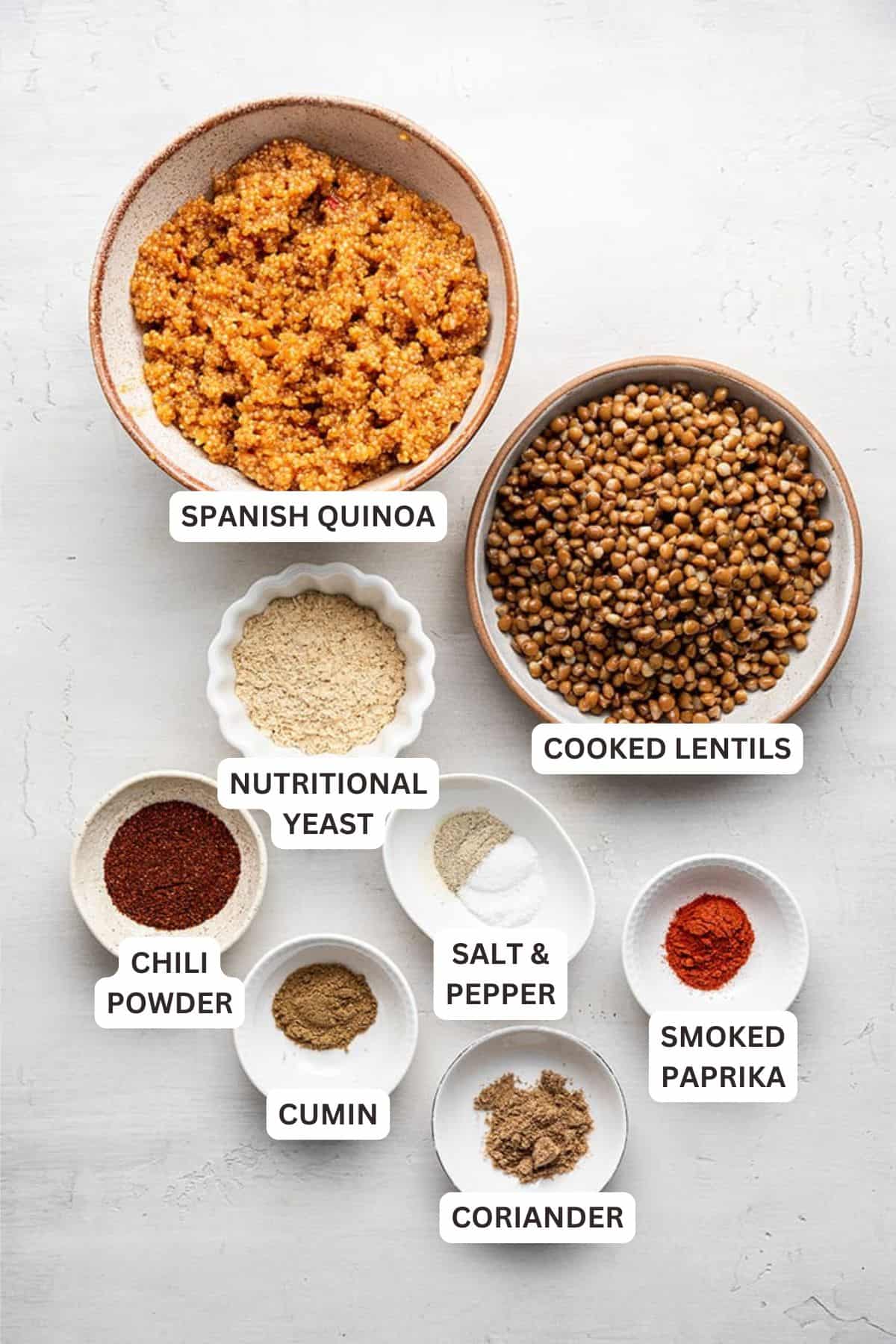 Ingredients for Quinoa & Lentil Vegan Taco Meat.