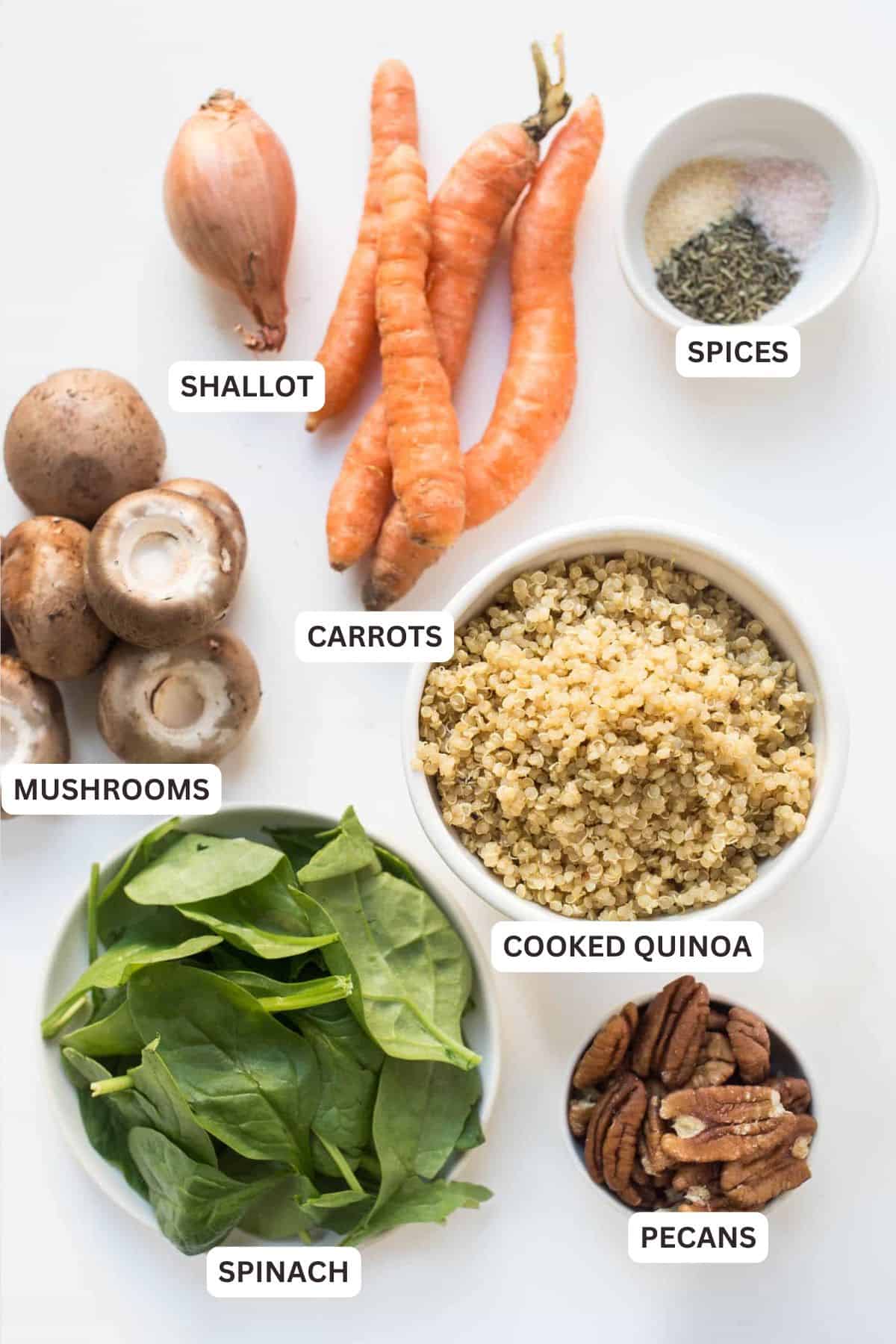 Ingredients for Mushroom & Quinoa Stuffed Acorn Squash.