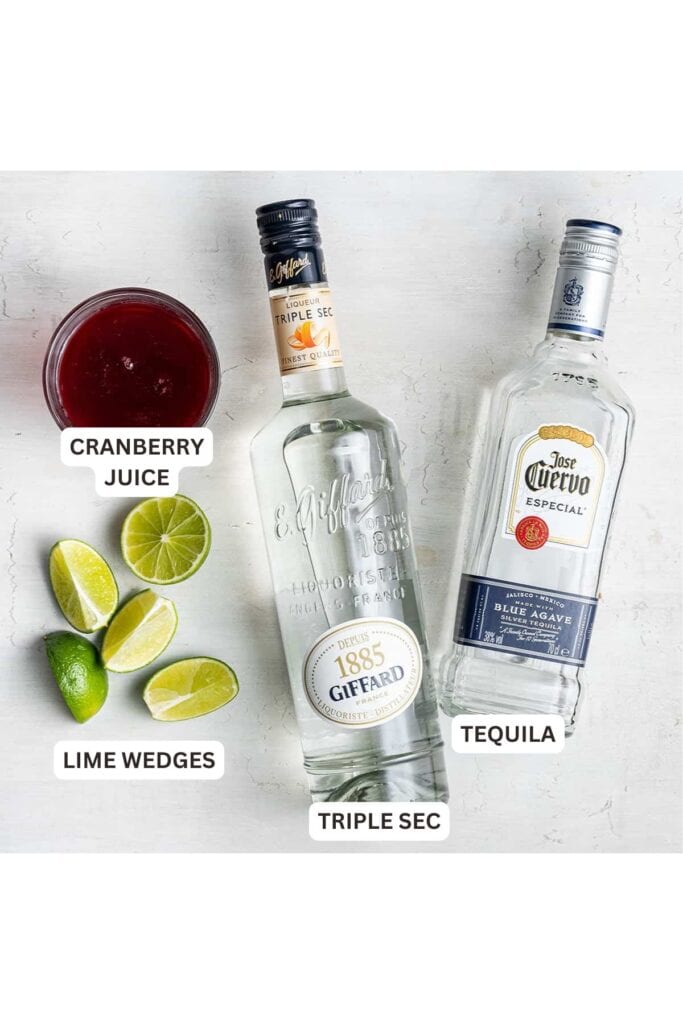 Ingredients for Cranberry Margaritas.