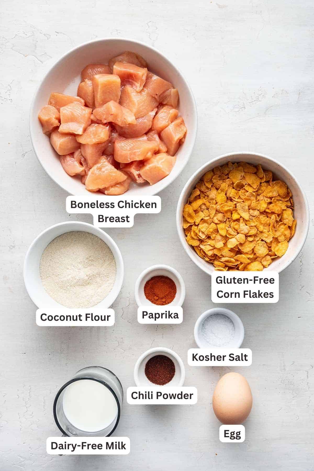 Ingredients for Air Fryer Popcorn Chicken.