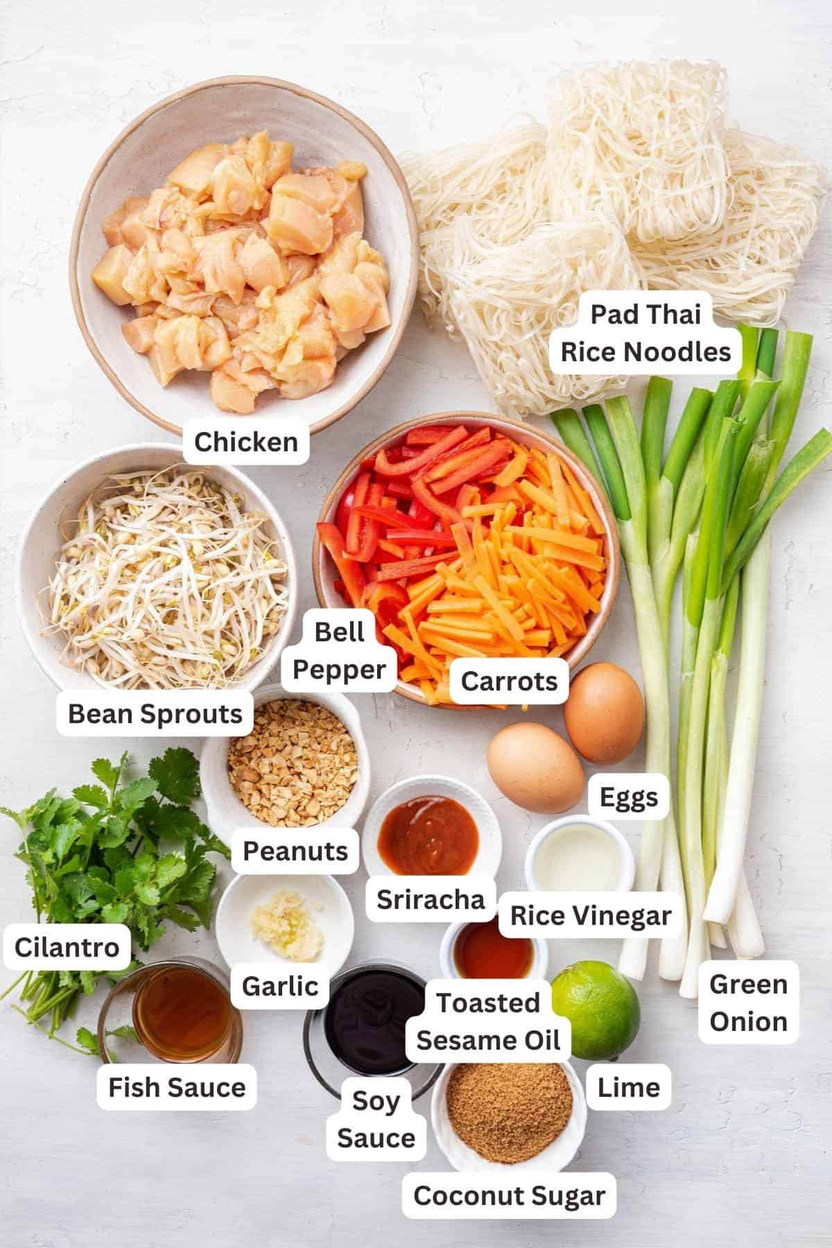Ingredients for Chicken Pad Thai.