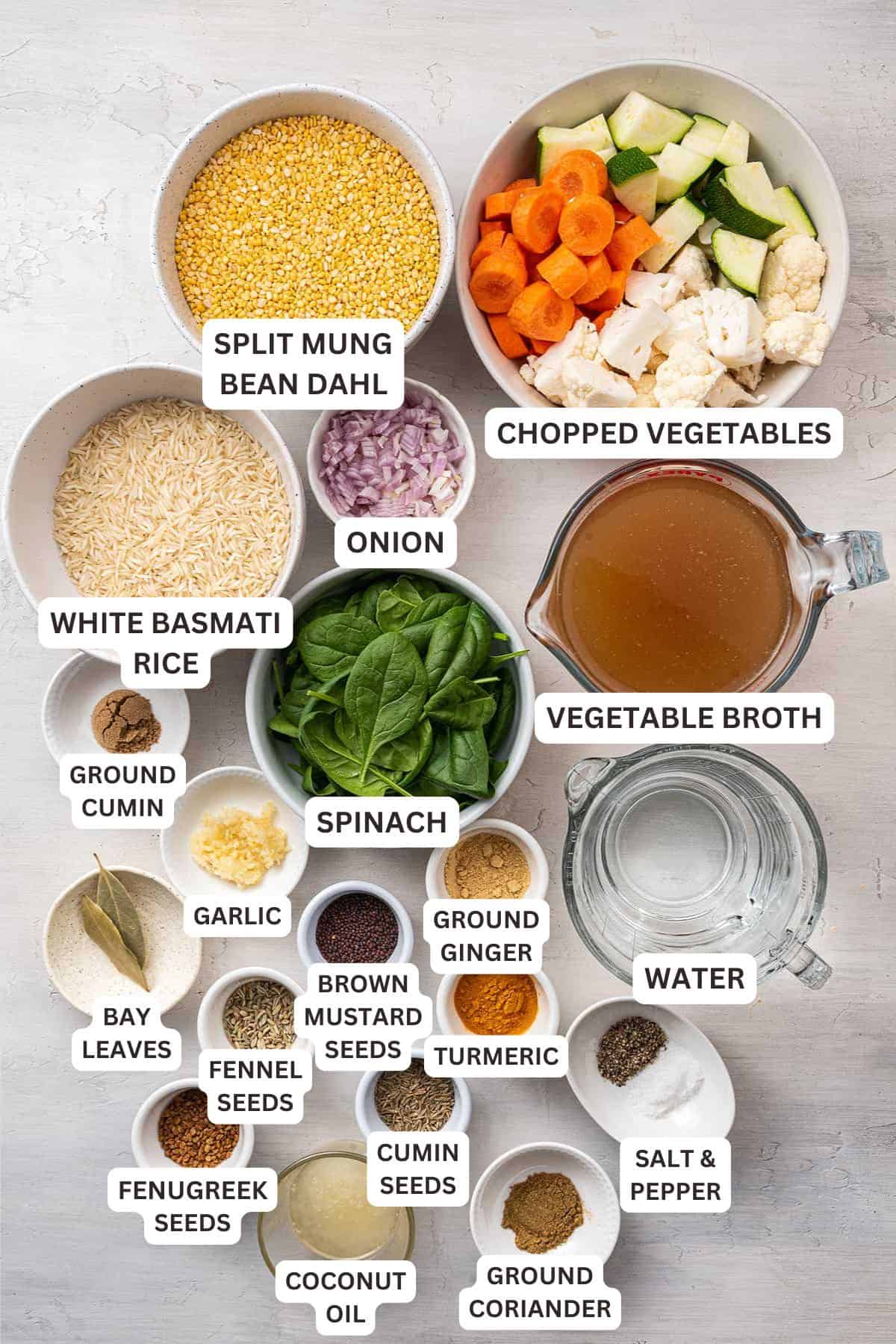 Ingredients to make Kitchari.