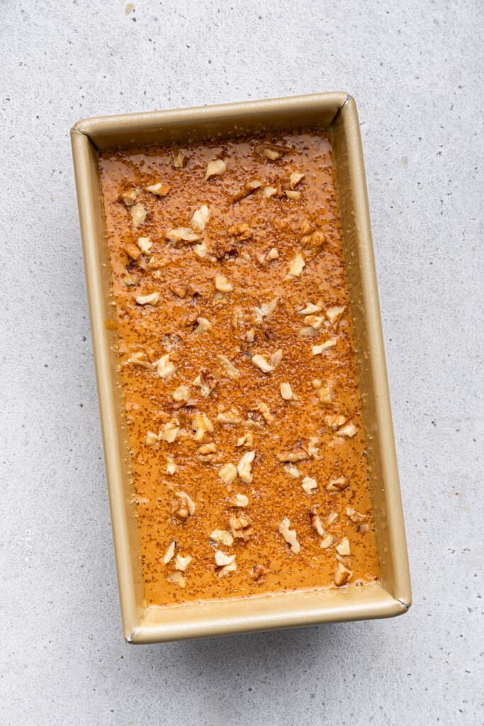 Overhead view of unbaked carrot bread