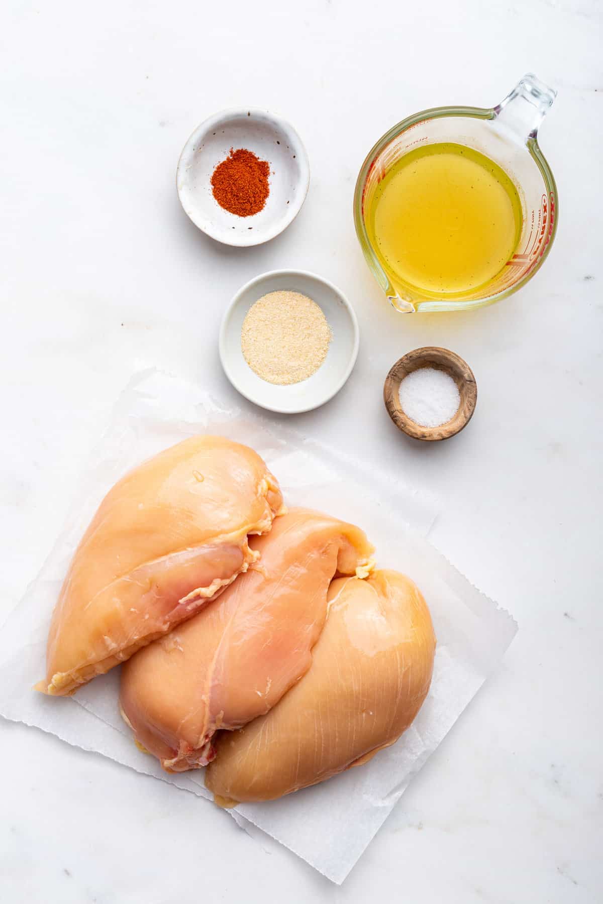 Overhead view of ingredients for Instant Pot shredded chicken