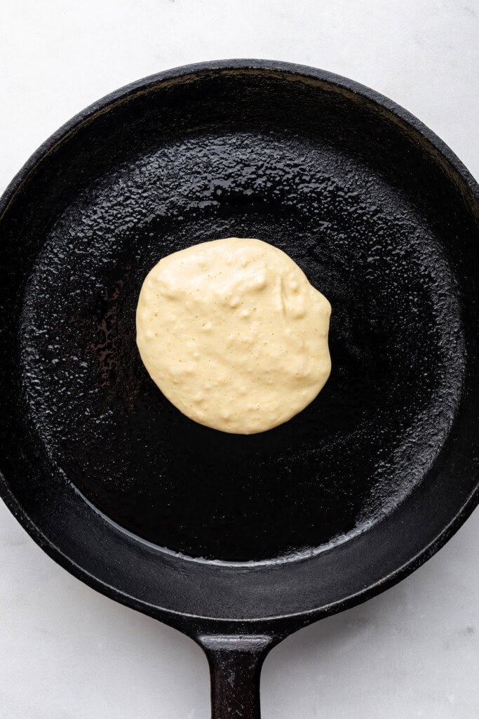 Pancake batter in cast iron skillet