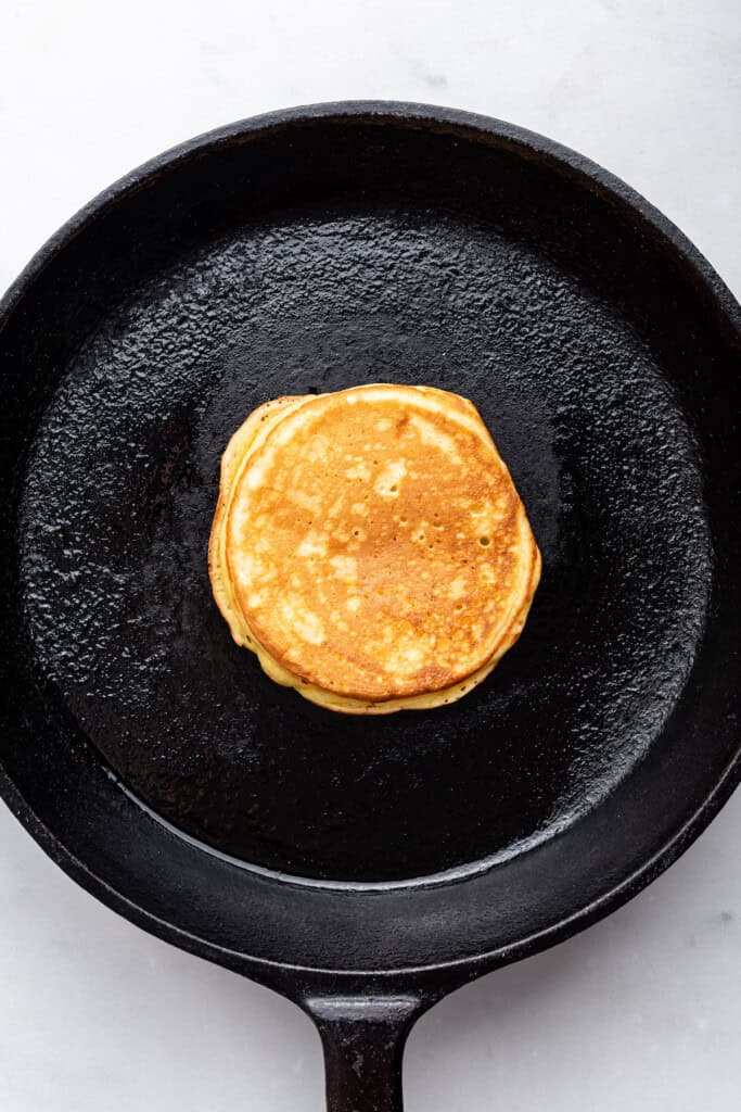 Greek yogurt pancake in skillet