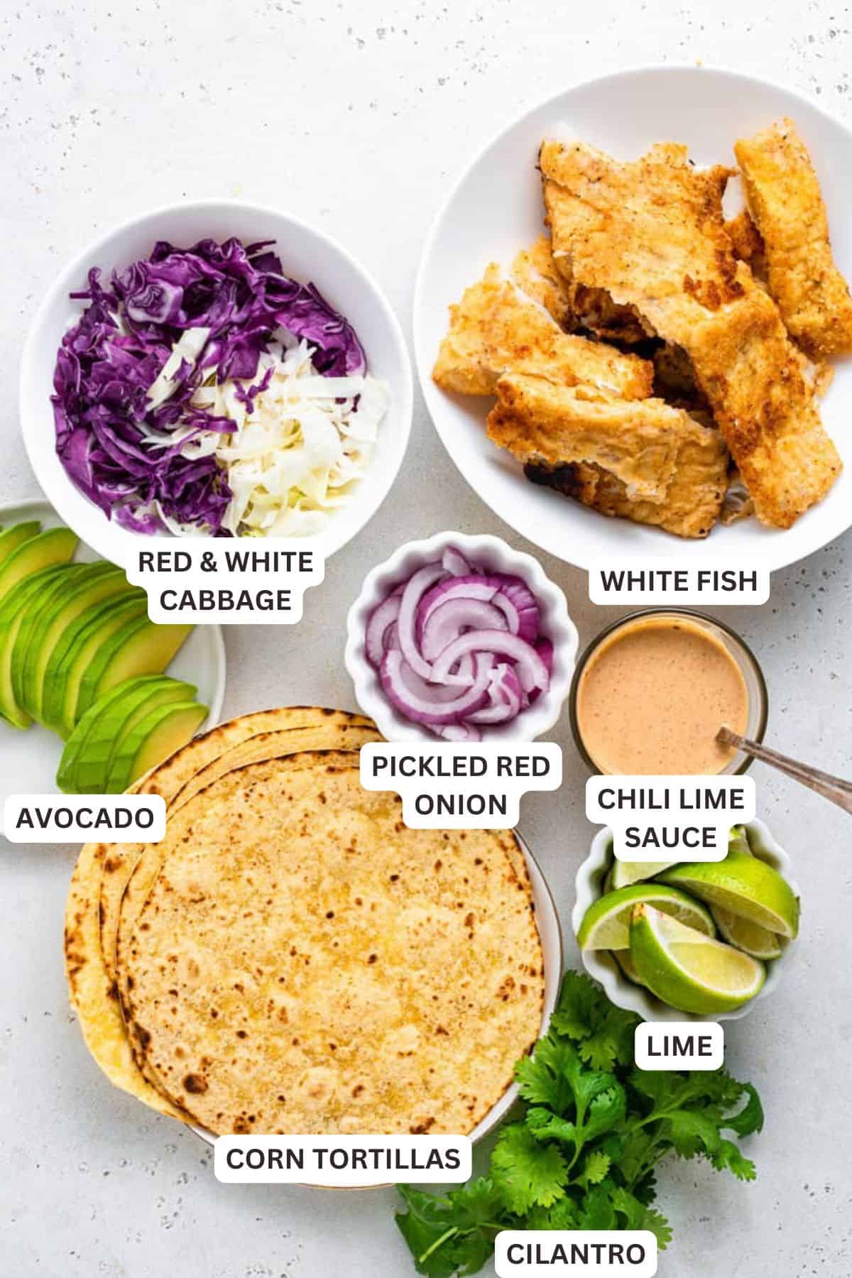 Ingredients for Crispy Fish Tacos.