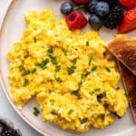 Cottage cheese eggs garnished with chives