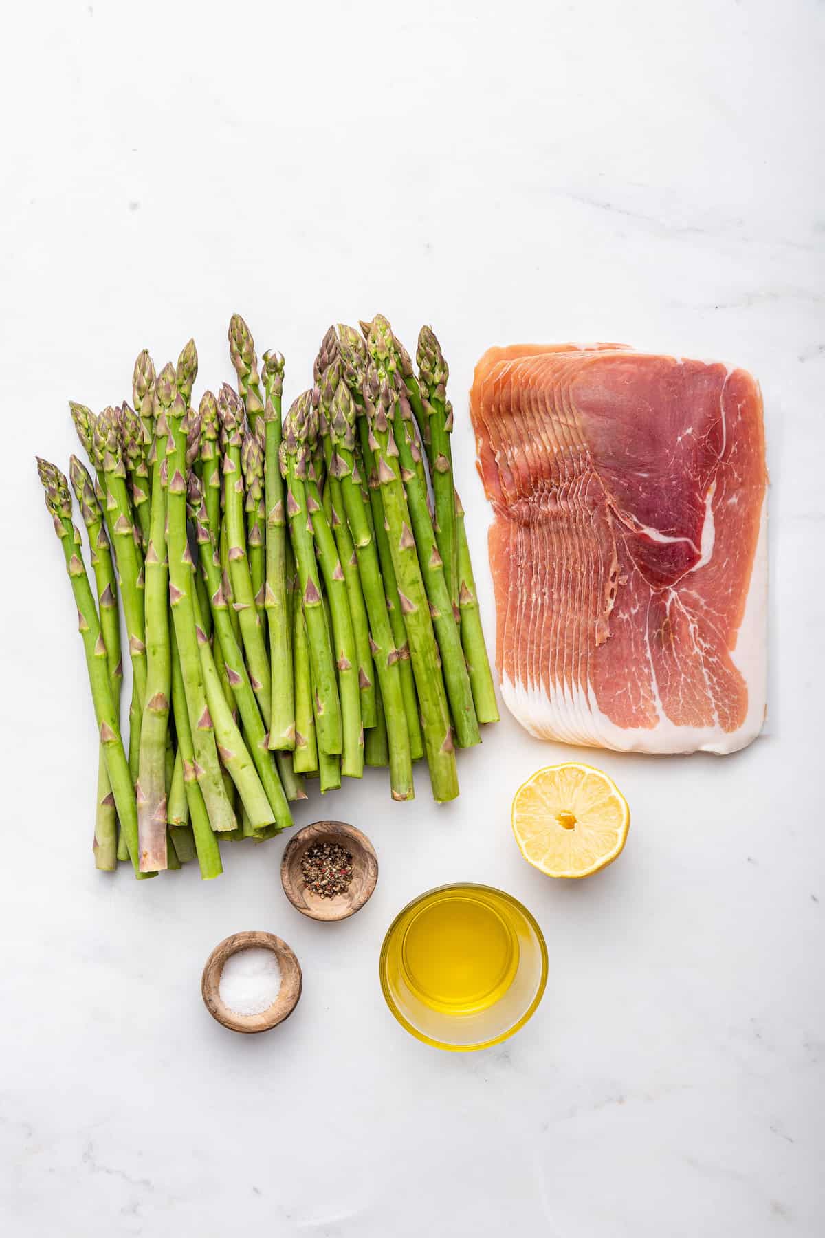 Overhead view of ingredients for air fryer prosciutto wrapped asparagus