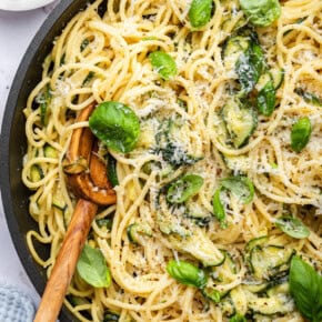 Skillet of spaghetti alla Nerano