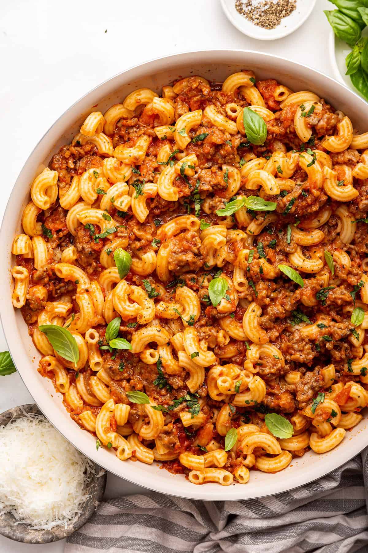 Homemade beefaroni recipe in bowl