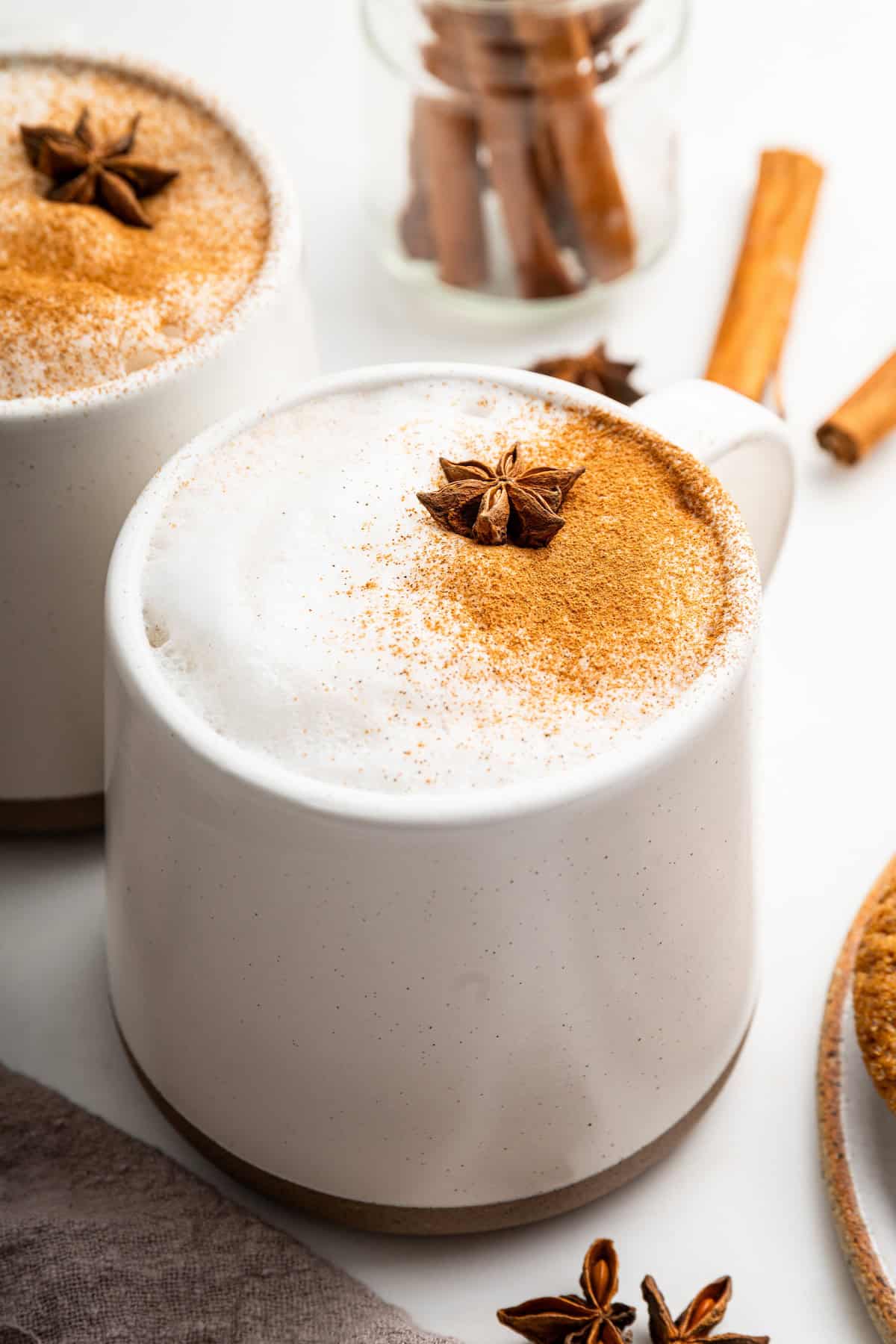 Homemade chai latte in 2 mugs