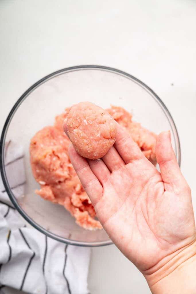 Patting ground chicken into nugget