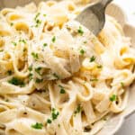 Fettuccine with cottage cheese Alfredo sauce