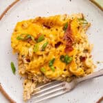 Cheesy crack chicken casserole on plate