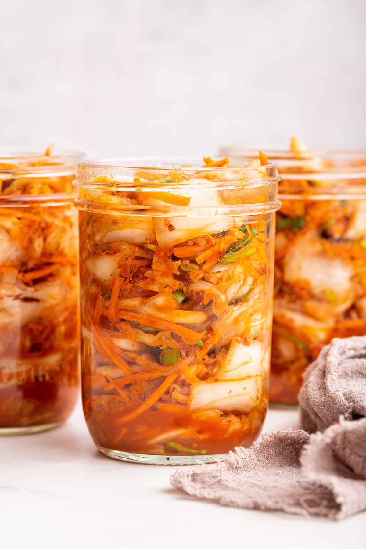 Kimchi recipe in 3 glass jars