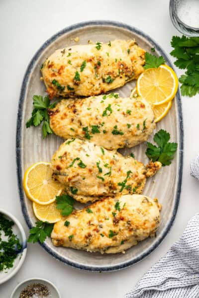 Italian Dressing Chicken on a serving platter.