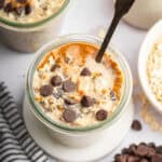 Top-down view of creamy peanut butter overnight oats