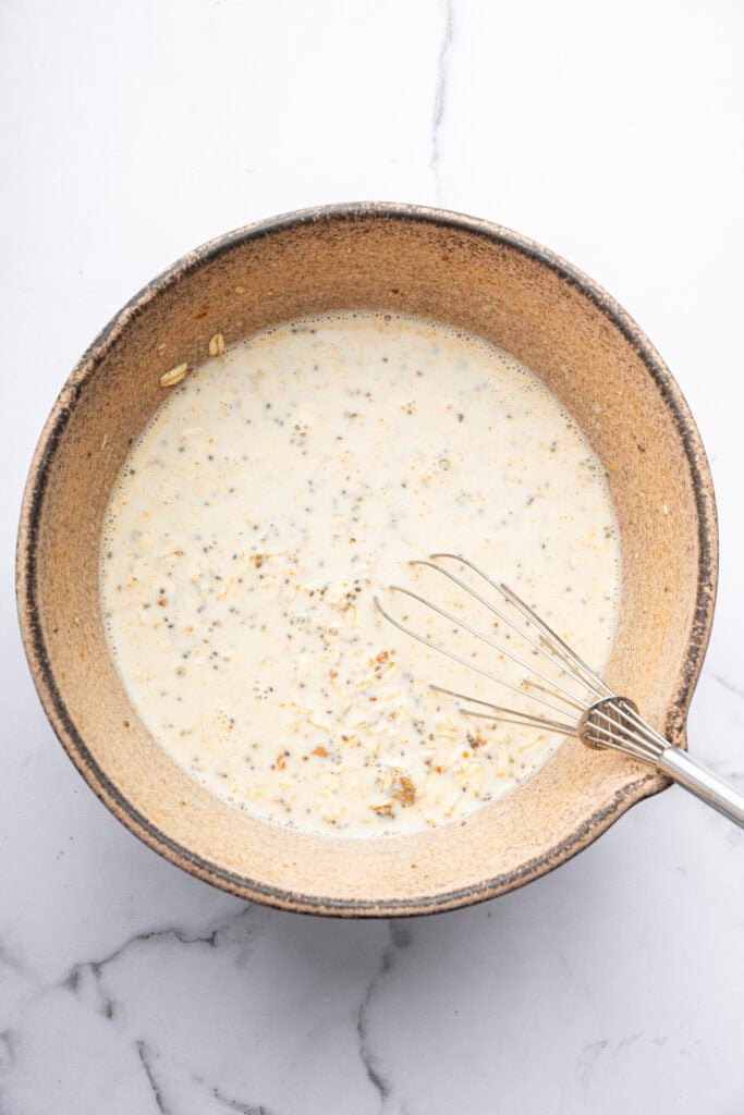 Whisking overnight oats in bowl