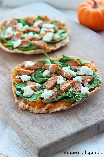 Pumpkin & Spinach Flatbreads with Goat Cheese